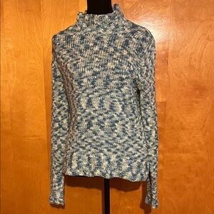 Villager by Liz Claiborne Large Blue & White Marled Mock Neck Sweater
